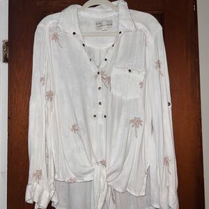 Vintage White Button Down Shirt with Palm Embroidery